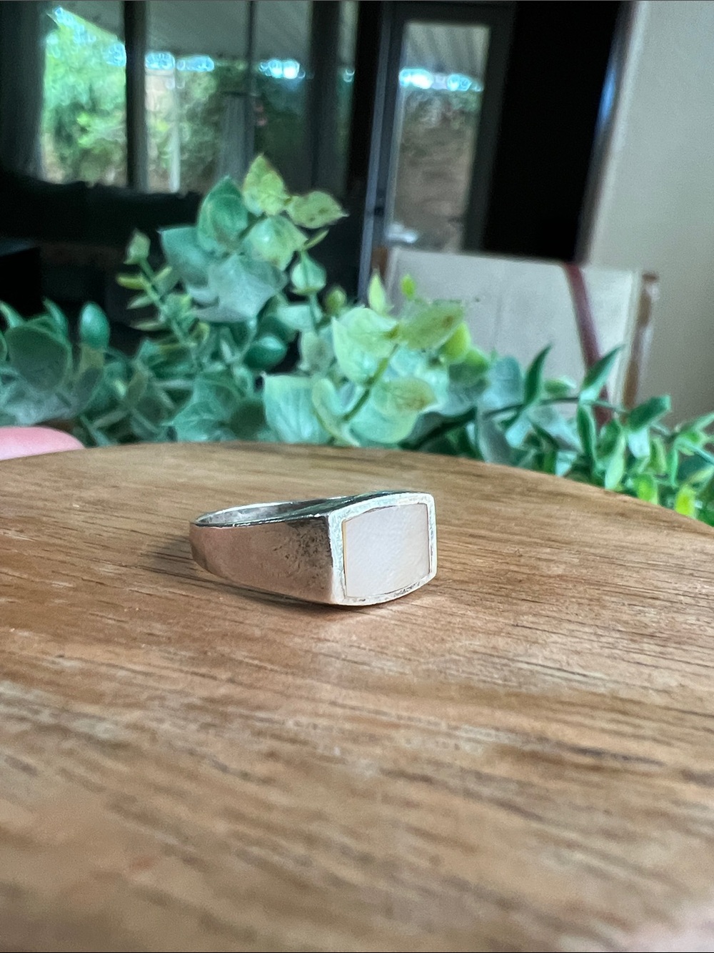 Sterling Silver Signet Ring with pink shell Inlay Size 7
